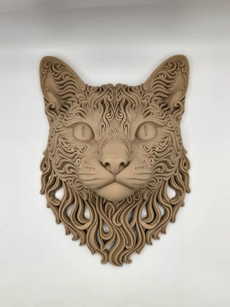 Calado Cat 3D Printed Wood PLA Wall Art Sculpture
