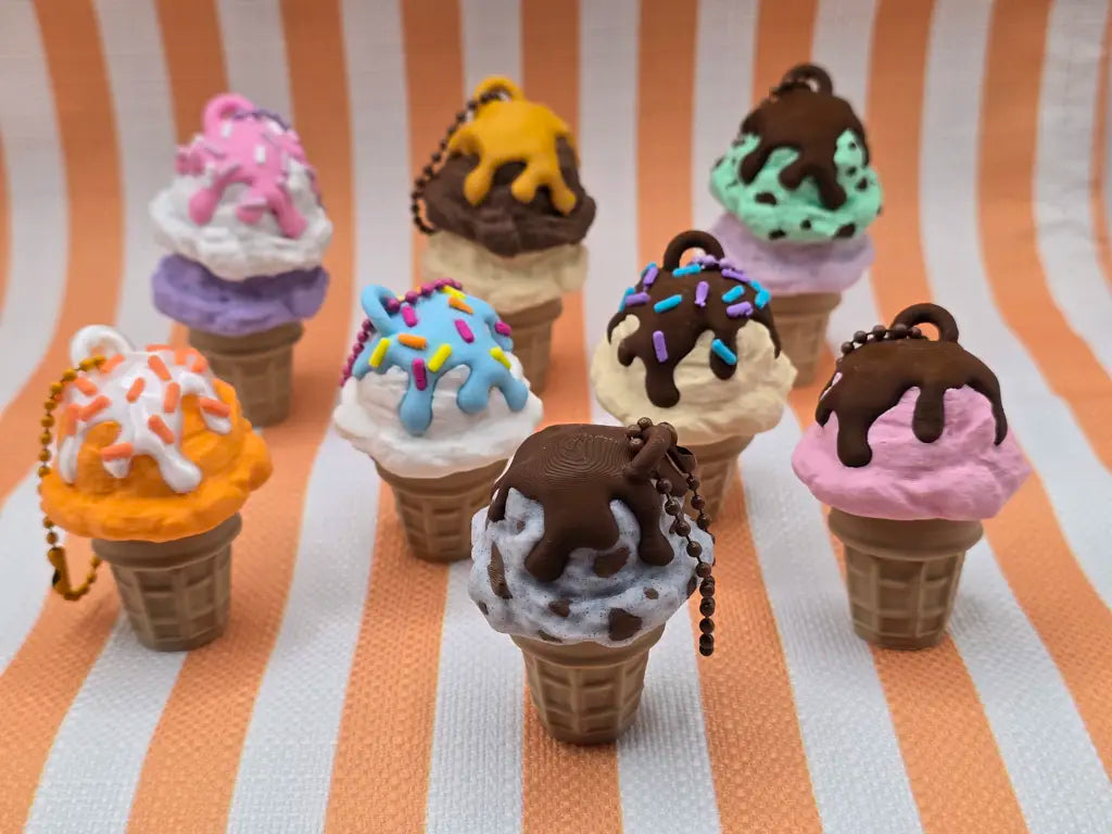 Ice Cream Cone Fidget Clicker Keychain by Mochi Makes - Chocolate Covered Cherry