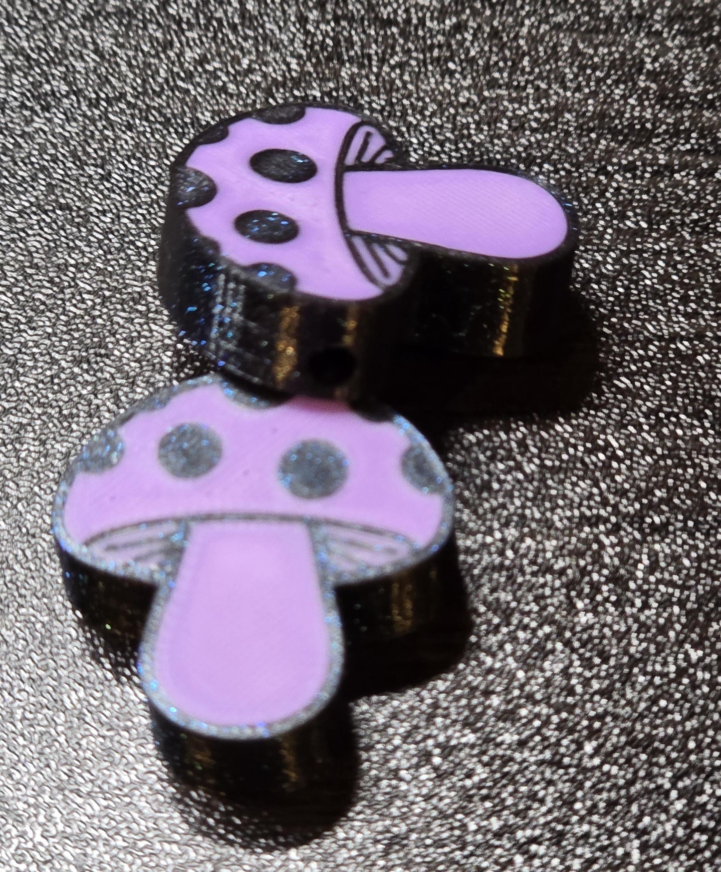 Psychedelic Mushroom Beads β Double-Sided Glitter Design β 2mm Hole for Jewelry Making
