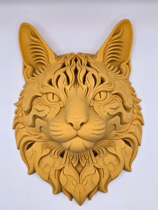Intricate Cat 3D Printed Wall Art - Wood Pla