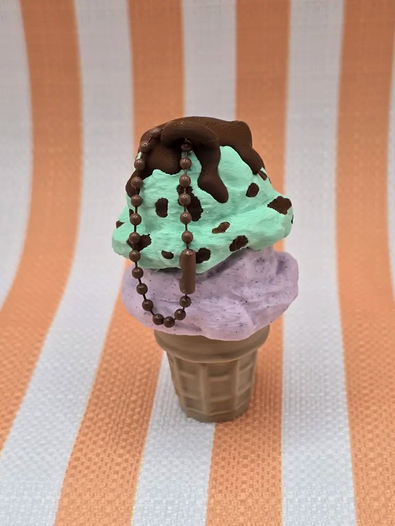 Ice Cream Cone Fidget Clicker Keychain by Mochi Makes - Chocolate Covered Cherry