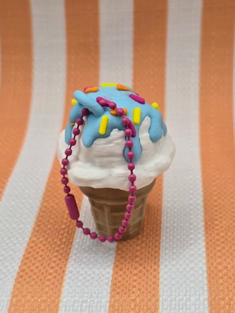 Ice Cream Cone Fidget Clicker Keychain by Mochi Makes - Chocolate Covered Cherry