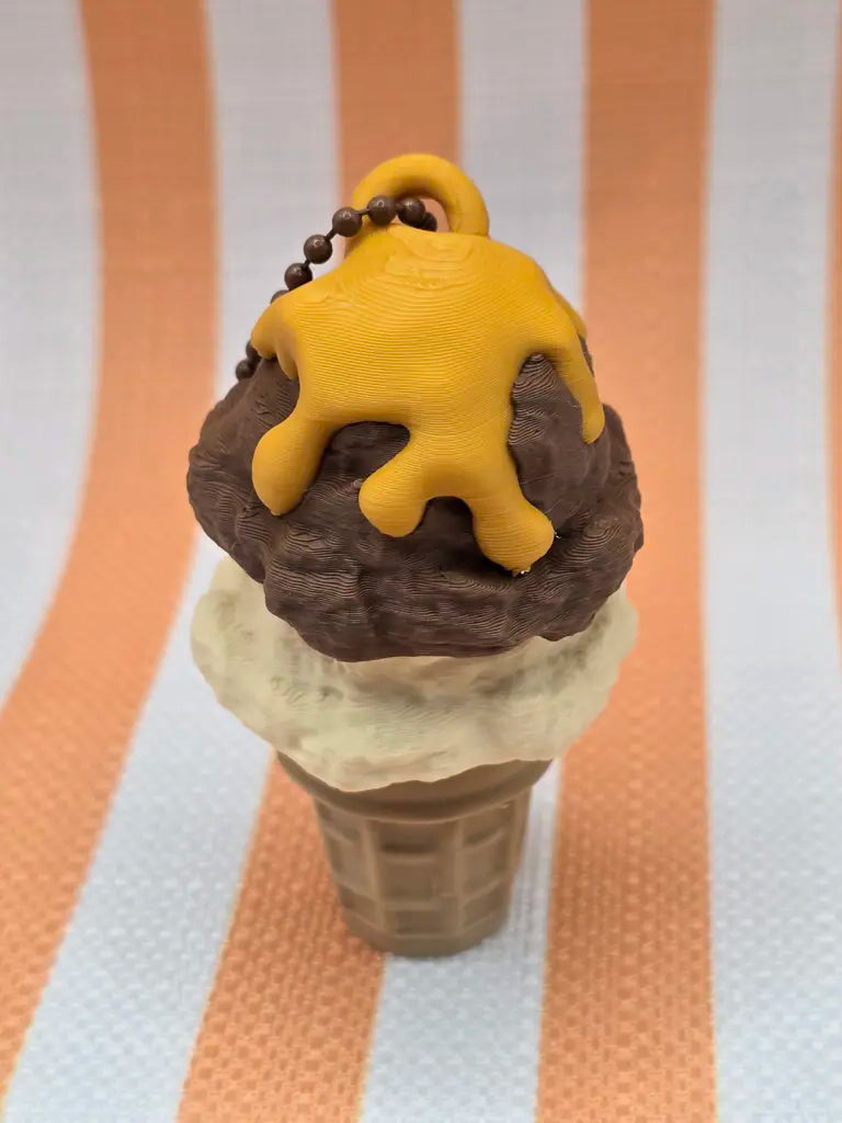 Ice Cream Cone Fidget Clicker Keychain by Mochi Makes - Chocolate Covered Cherry