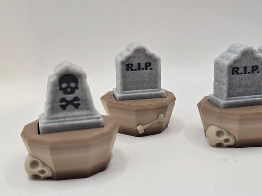 3D Printed Tombstone Clicker Fidget | Halloween Graveyard Fidget Keychain | Coffin Spinner | Skull & RIP Designs