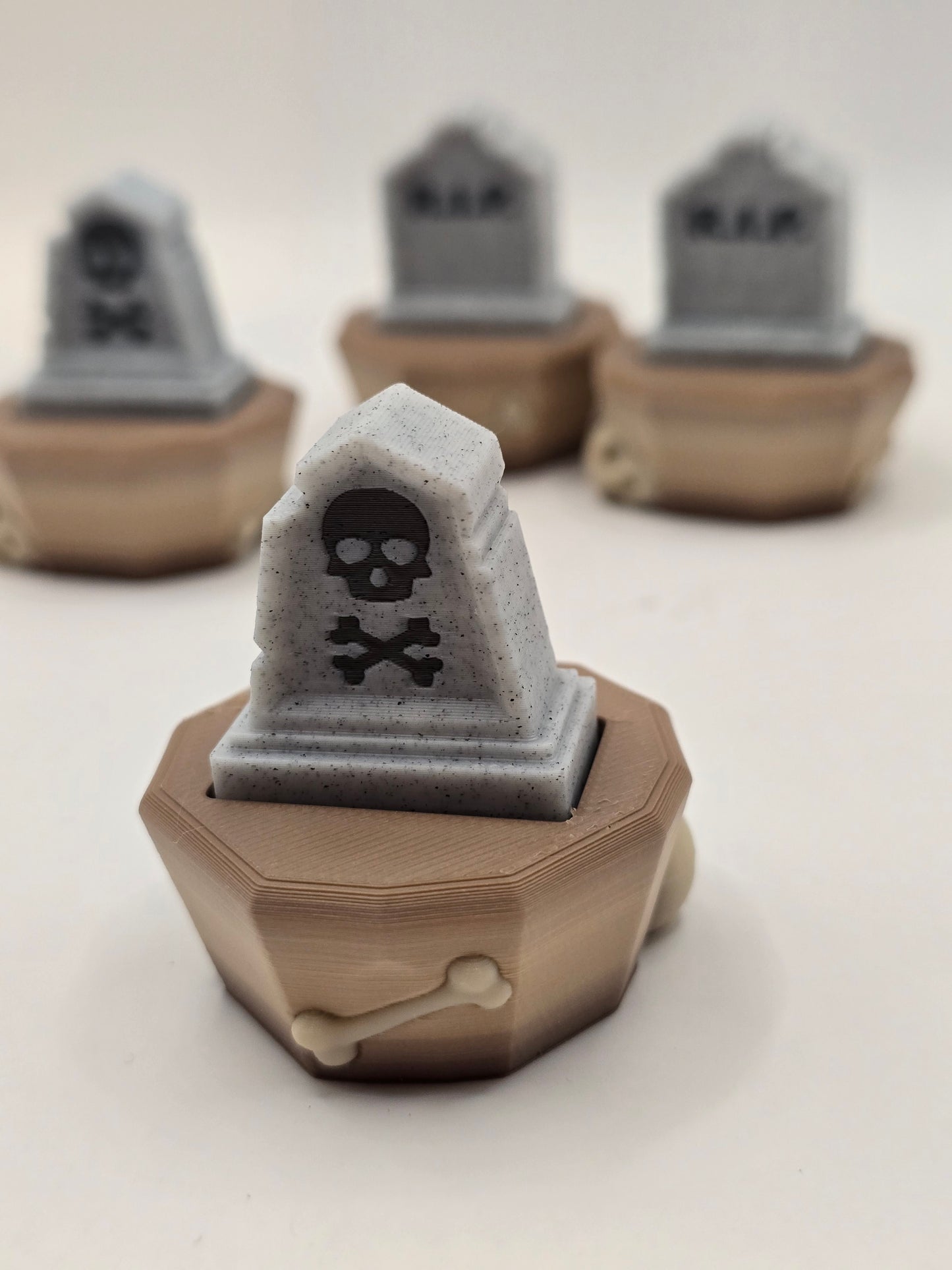 3D Printed Tombstone Clicker Fidget | Halloween Graveyard Fidget Keychain | Coffin Spinner | Skull & RIP Designs