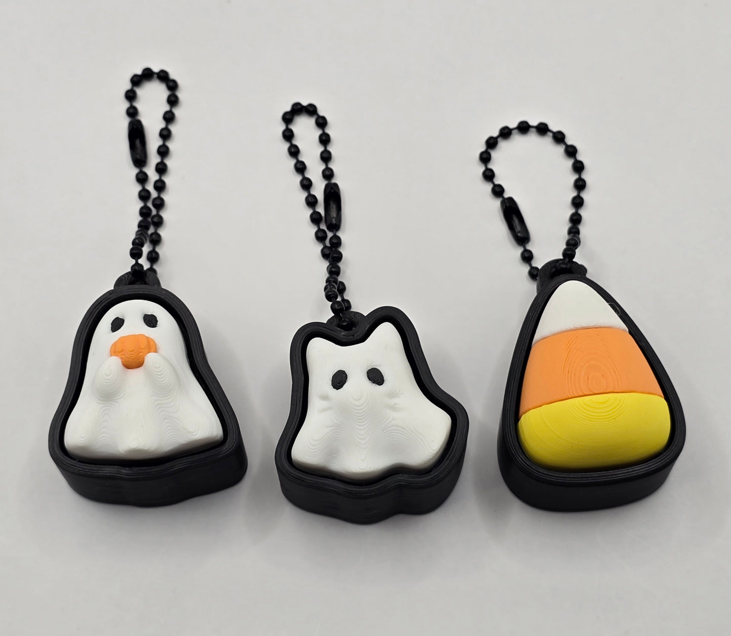 🎃 Halloween Clicker Fidget Keychains – 🍬 Candy Corn | 👻 Ghost | 🕸️ Boo Ghost with Pumpkin | 3D Printed Sensory Keychain by Cubed Dimensions Printing