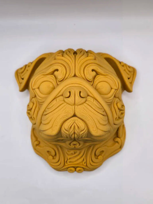 Pug 3D Printed Wall Art - Wood PLA Dog Sculpture Decor
