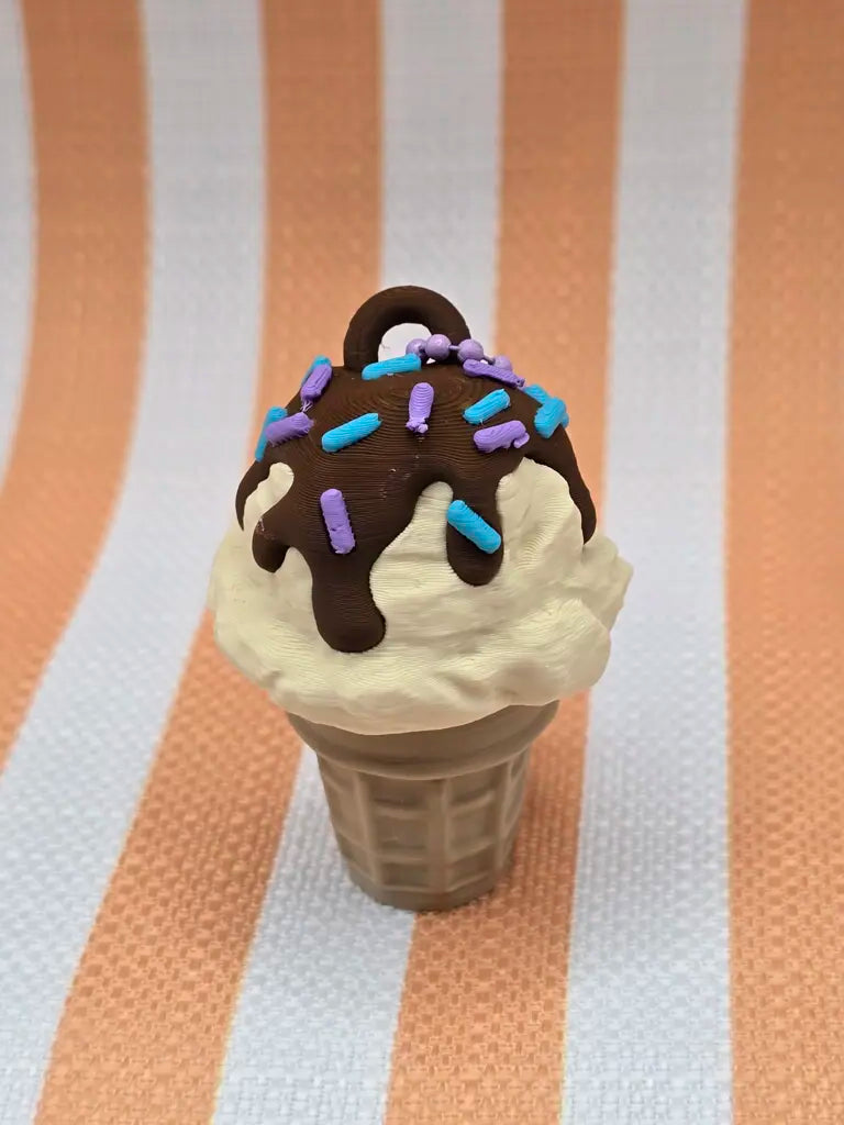 Ice Cream Cone Fidget Clicker Keychain by Mochi Makes - Chocolate Covered Cherry