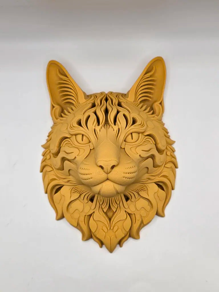 Intricate Cat 3D Printed Wall Art - Wood Pla