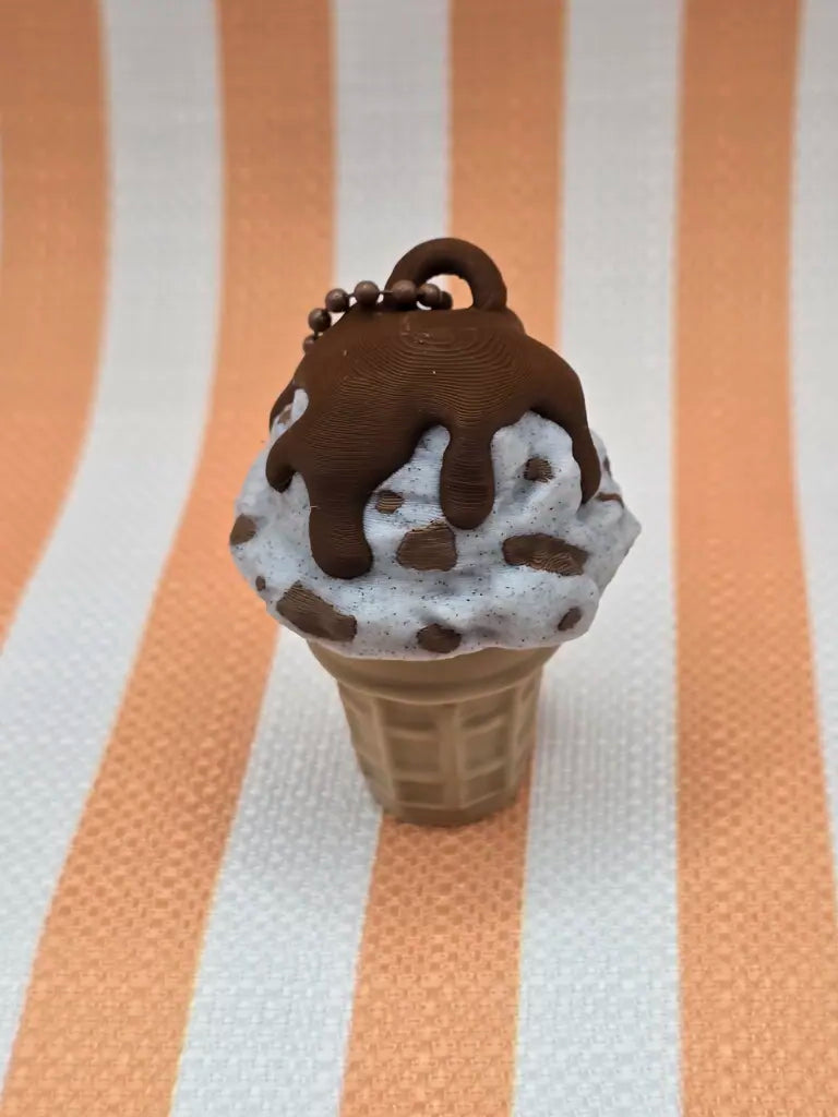 Ice Cream Cone Fidget Clicker Keychain by Mochi Makes - Chocolate Covered Cherry