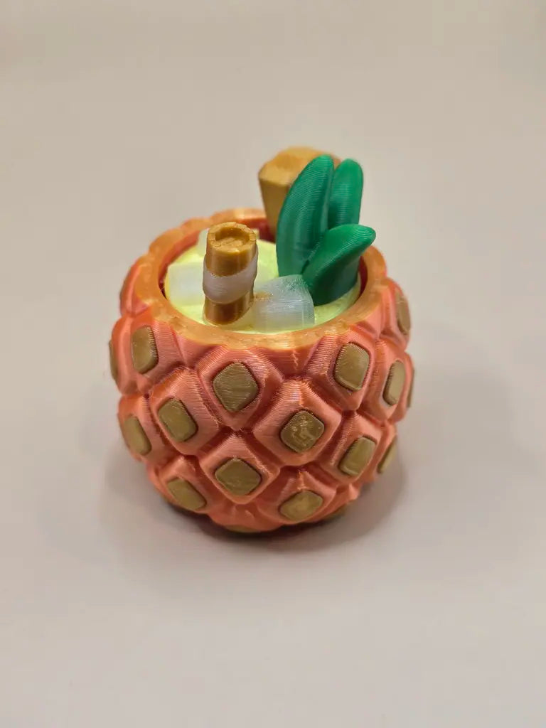 3D Printed Piña Colada Pineapple Fidget Clicker - With Gold Keychain