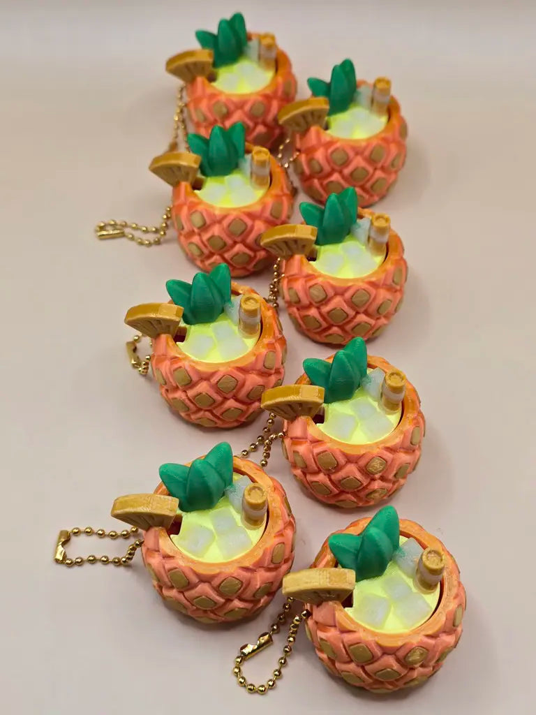 3D Printed Piña Colada Pineapple Fidget Clicker - With Gold Keychain