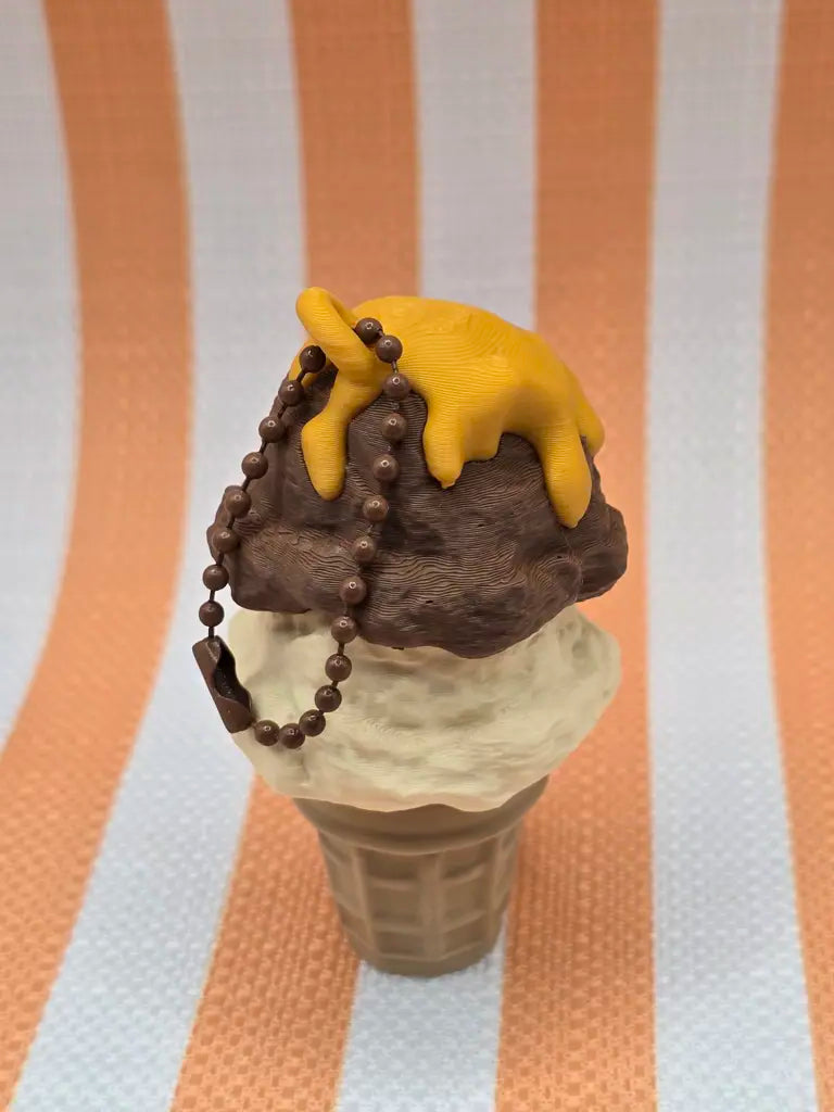 Ice Cream Cone Fidget Clicker Keychain by Mochi Makes - Chocolate Covered Cherry