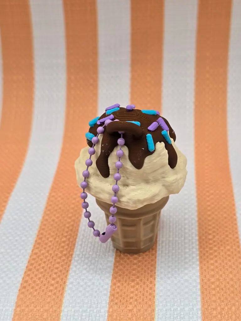 Ice Cream Cone Fidget Clicker Keychain by Mochi Makes - Chocolate Covered Cherry