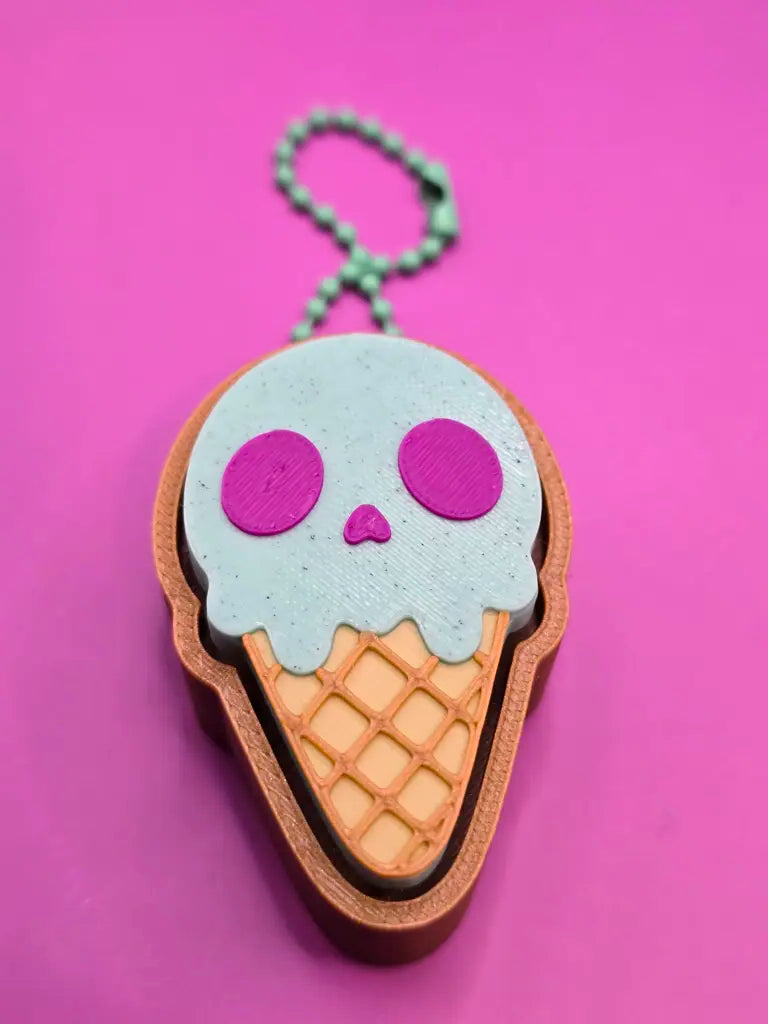 I Scream Skull Ice Cream Cone Fidget Clicker Keychain - Mint Blue Speckle