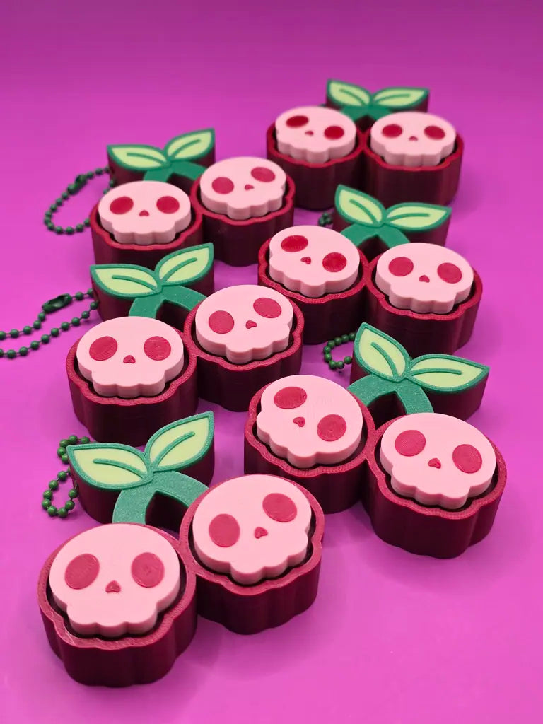 Cherry Scaries Double Fidget Clicker - Summerween Skull Cherry Keychain