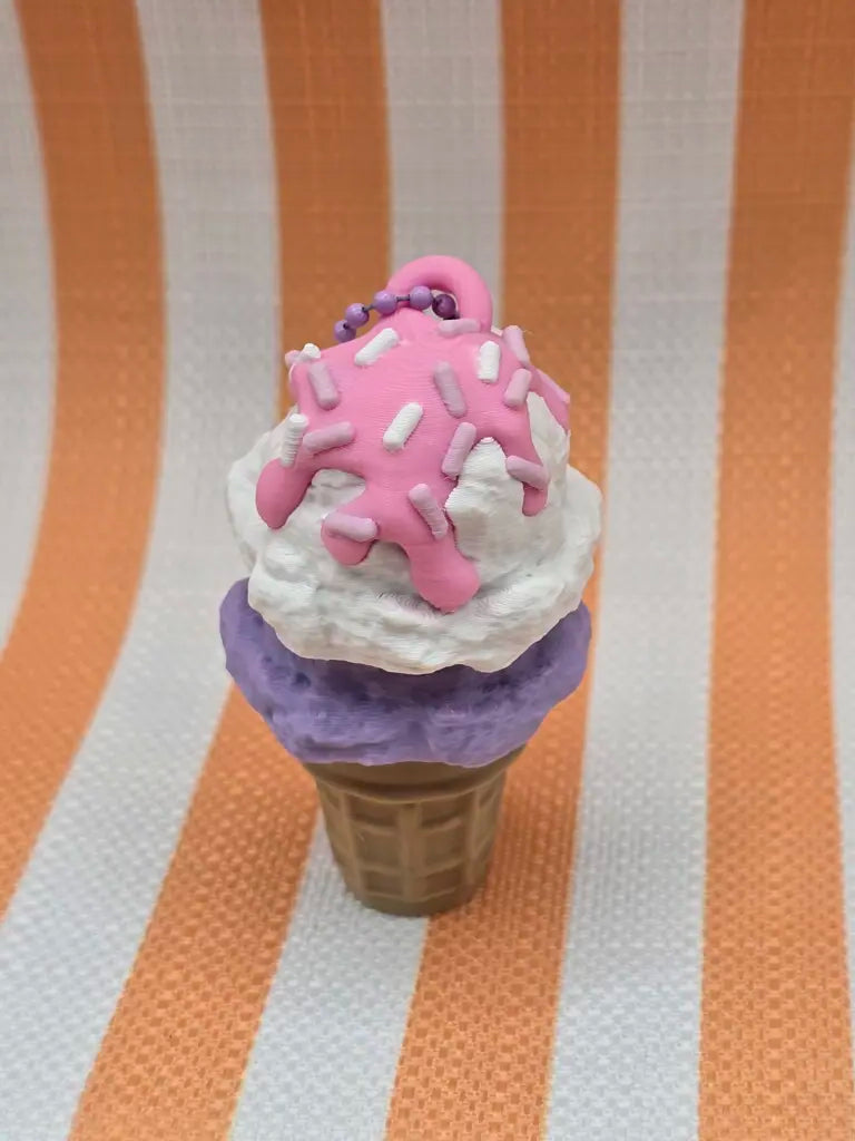 Ice Cream Cone Fidget Clicker Keychain by Mochi Makes - Chocolate Covered Cherry