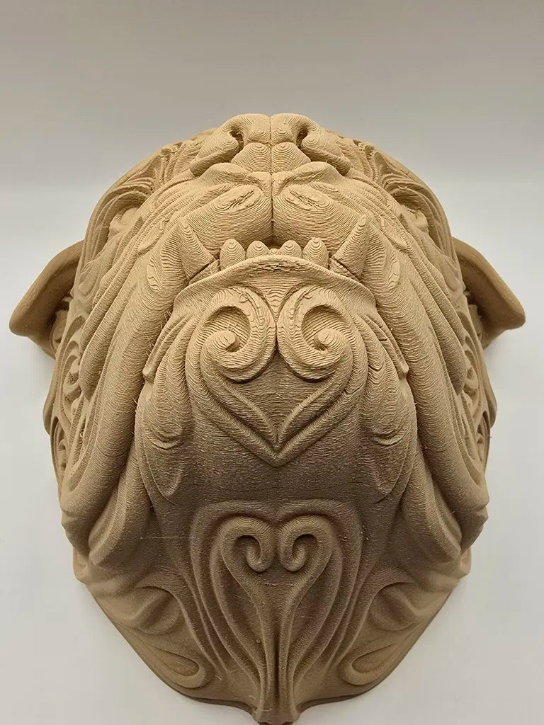 Ornate Bulldog 3D Printed Wood Wall Art - Filigree Dog Head Sculpture
