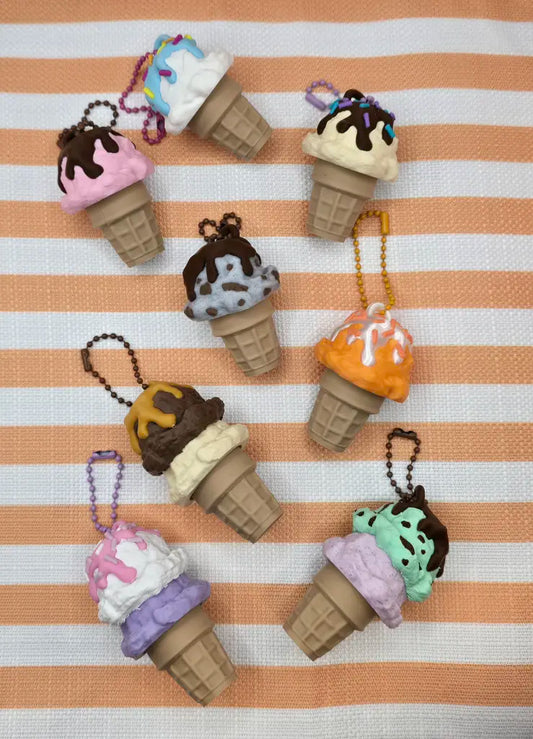 Ice Cream Cone Fidget Clicker Keychain by Mochi Makes - Chocolate Covered Cherry
