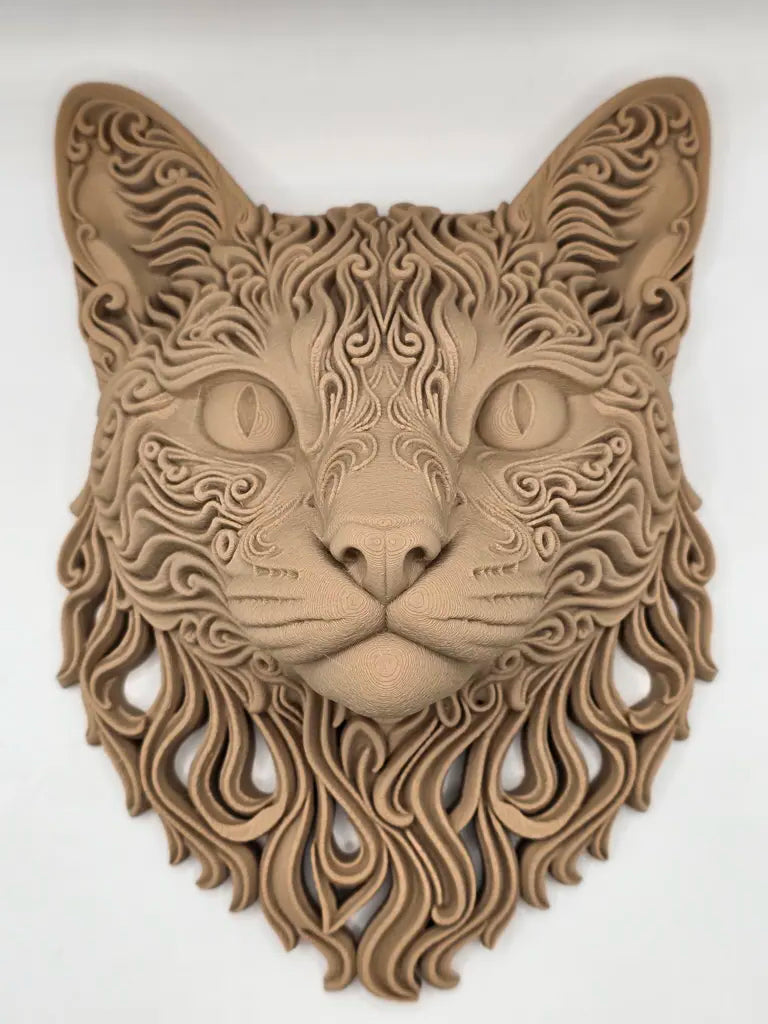 Calado Cat 3D Printed Wood PLA Wall Art Sculpture