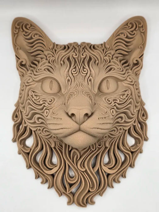 Calado Cat 3D Printed Wood PLA Wall Art Sculpture