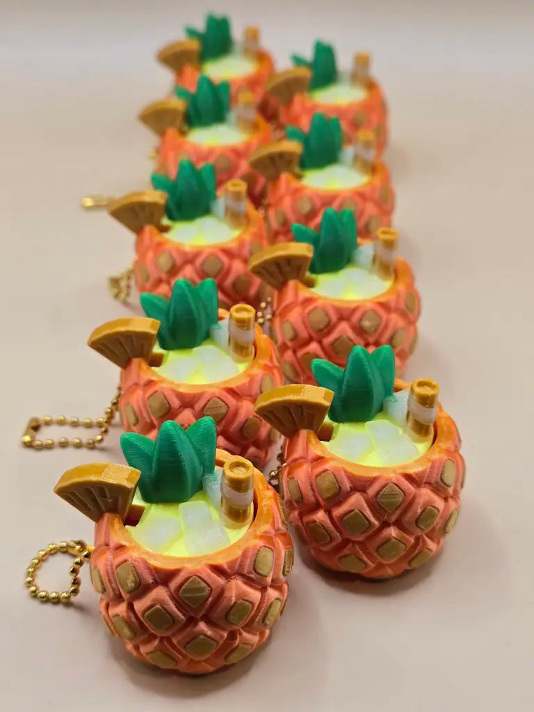 3D Printed Piña Colada Pineapple Fidget Clicker - With Gold Keychain