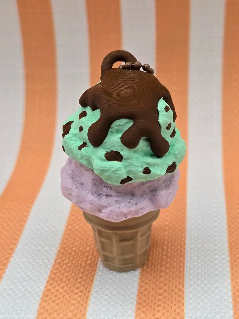 Ice Cream Cone Fidget Clicker Keychain by Mochi Makes - Chocolate Covered Cherry