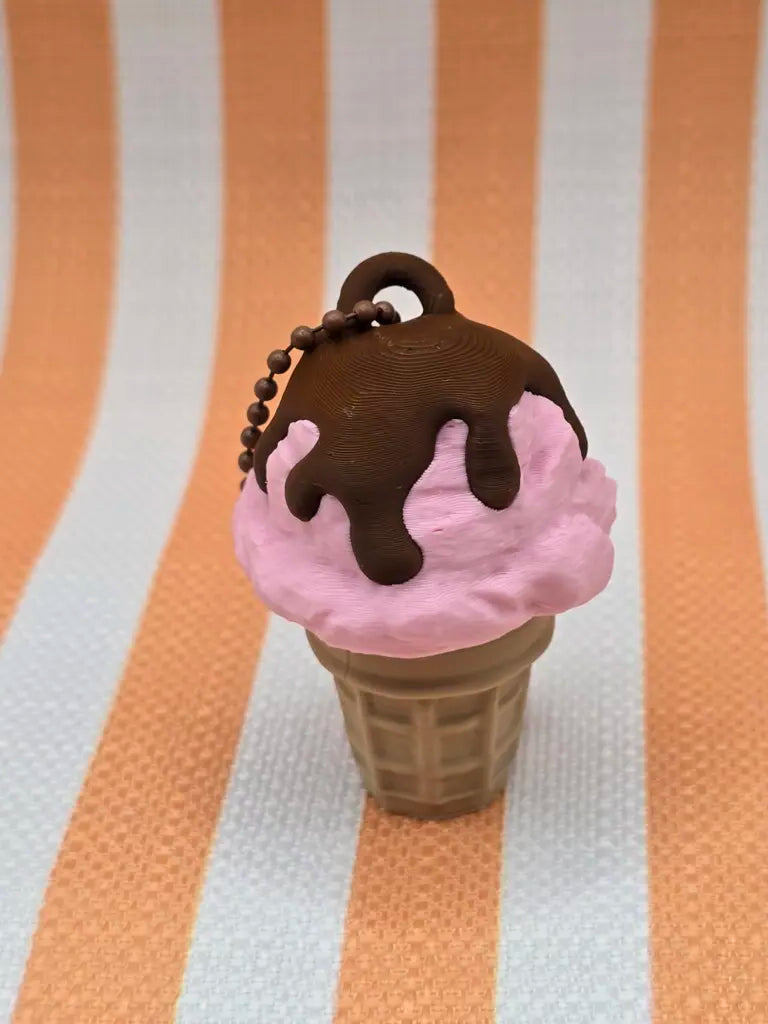 Ice Cream Cone Fidget Clicker Keychain by Mochi Makes - Chocolate Covered Cherry