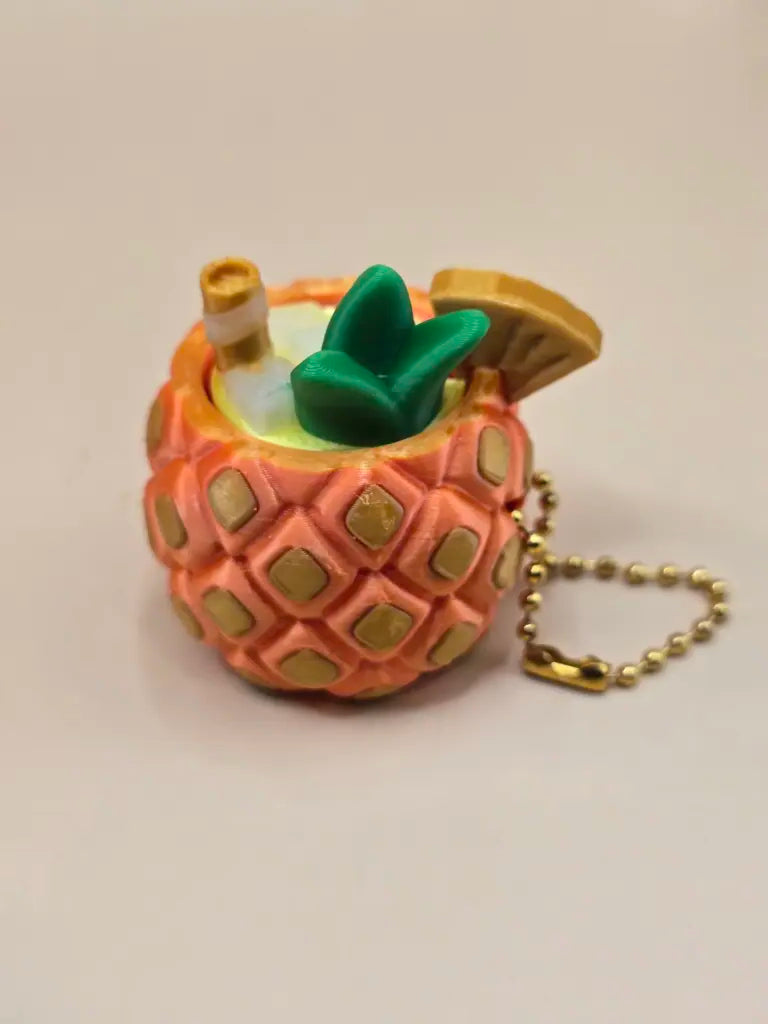 3D Printed Piña Colada Pineapple Fidget Clicker - With Gold Keychain