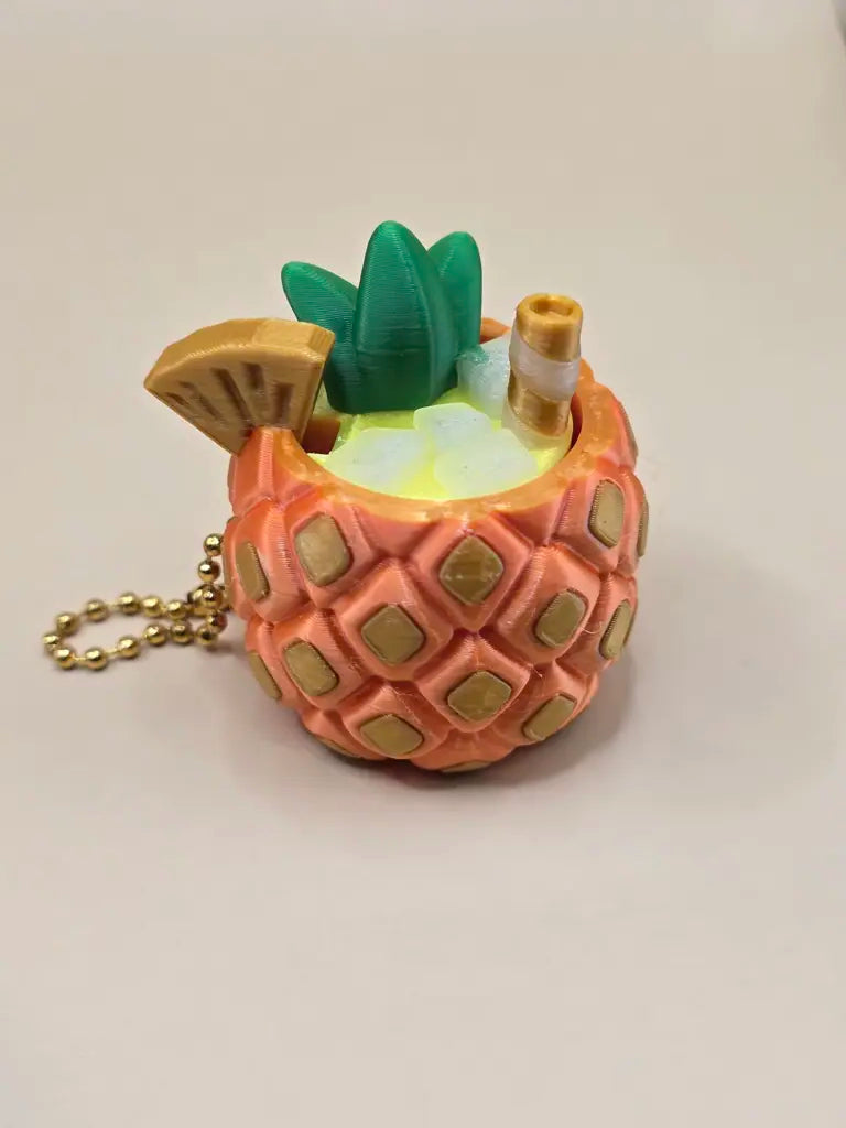 3D Printed Piña Colada Pineapple Fidget Clicker - With Gold Keychain