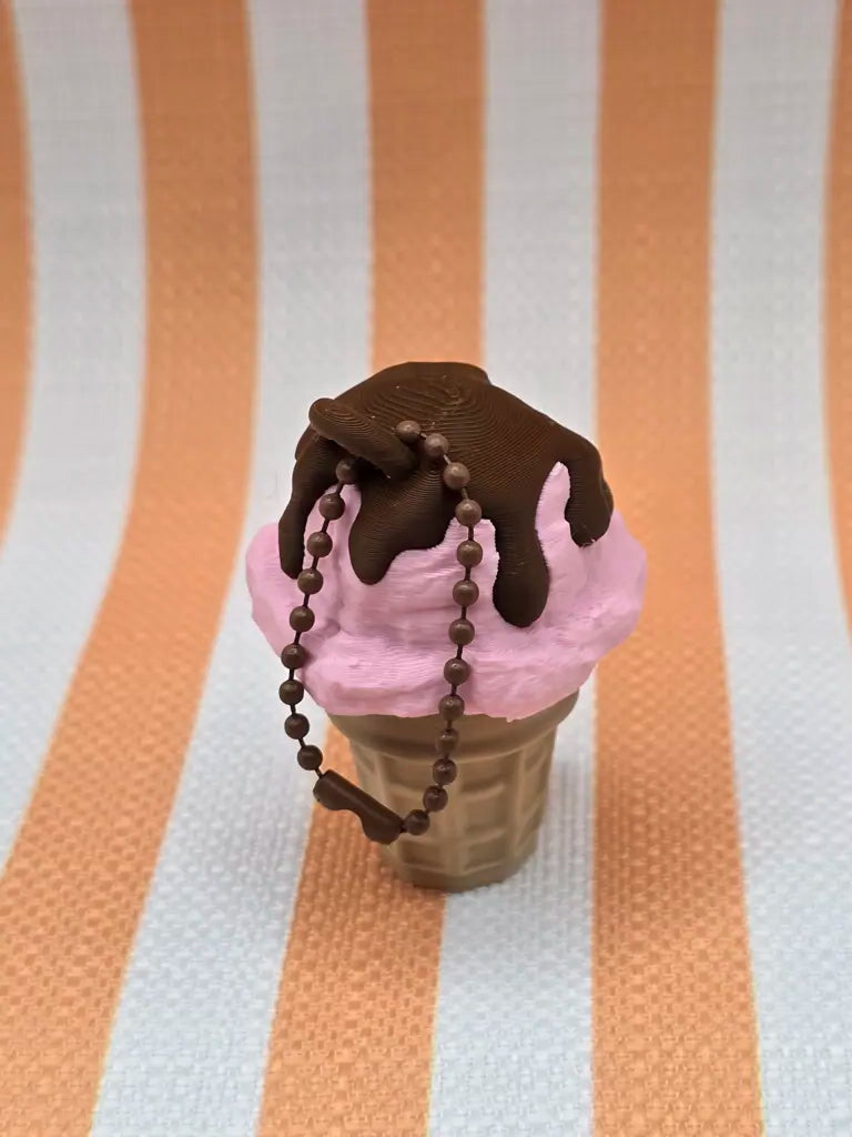 Ice Cream Cone Fidget Clicker Keychain by Mochi Makes - Chocolate Covered Cherry