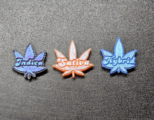 Cannabis Leaf Beads – Indica, Sativa & Hybrid – Glittery 3D Printed with 2mm Hole