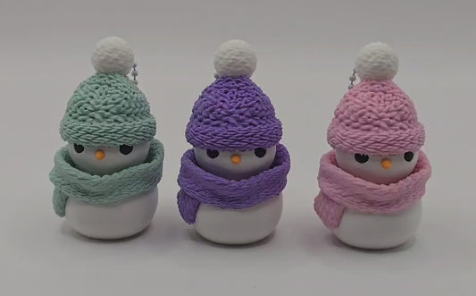 3D Printed Snowman Fidget Clicker Keychain – Winter Stress Relief Toy – Cute Pastel Sensory Gift